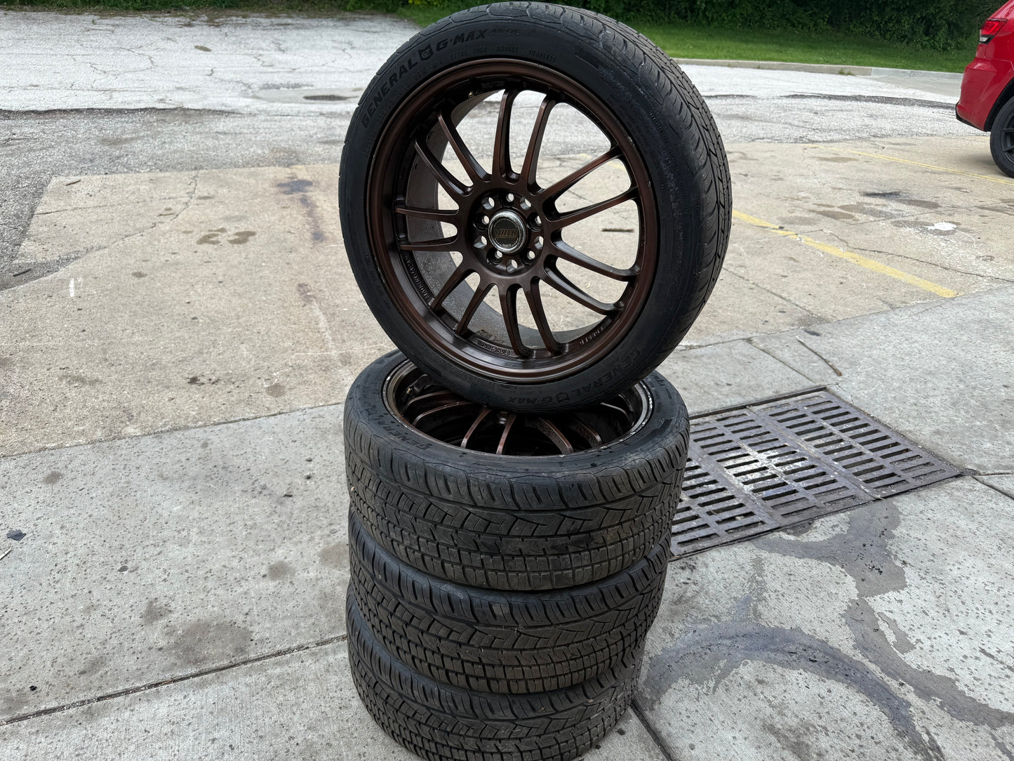 JDM RAYS WHEELS VOLKS RACING VR SUBARU STI 2004 WRX 2002-2007 5x100 18 x 7.5 +50 RIMS w/ 234/45zr18 TIRES