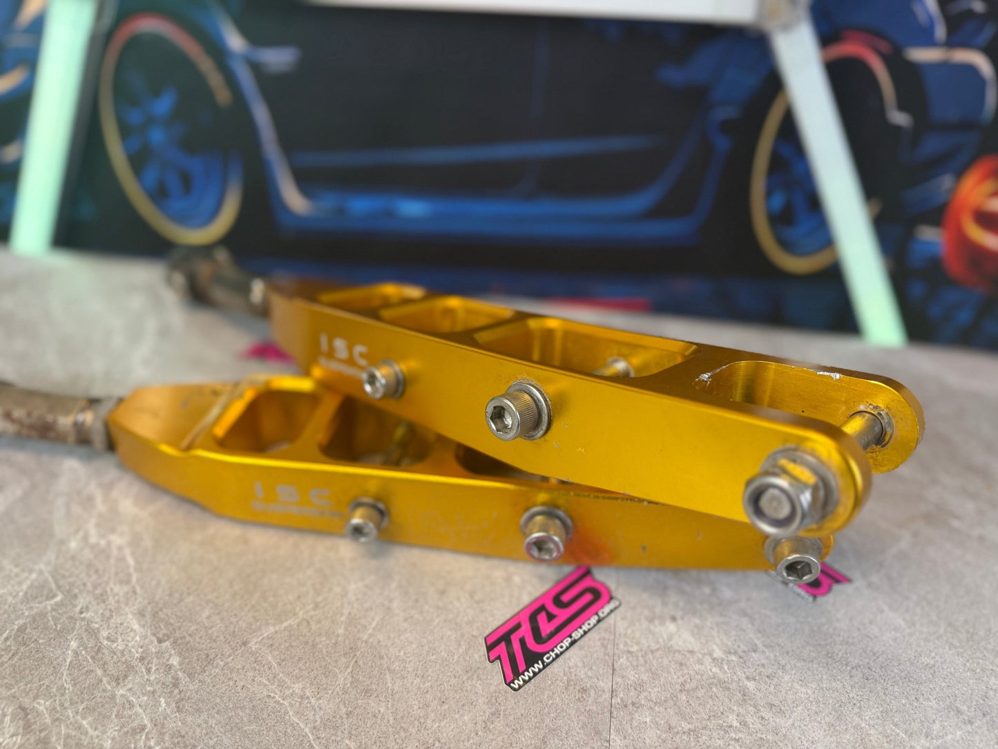 ISC suspension Subaru rear billet gold adjustable control arms 08-21 STi & WRX v3