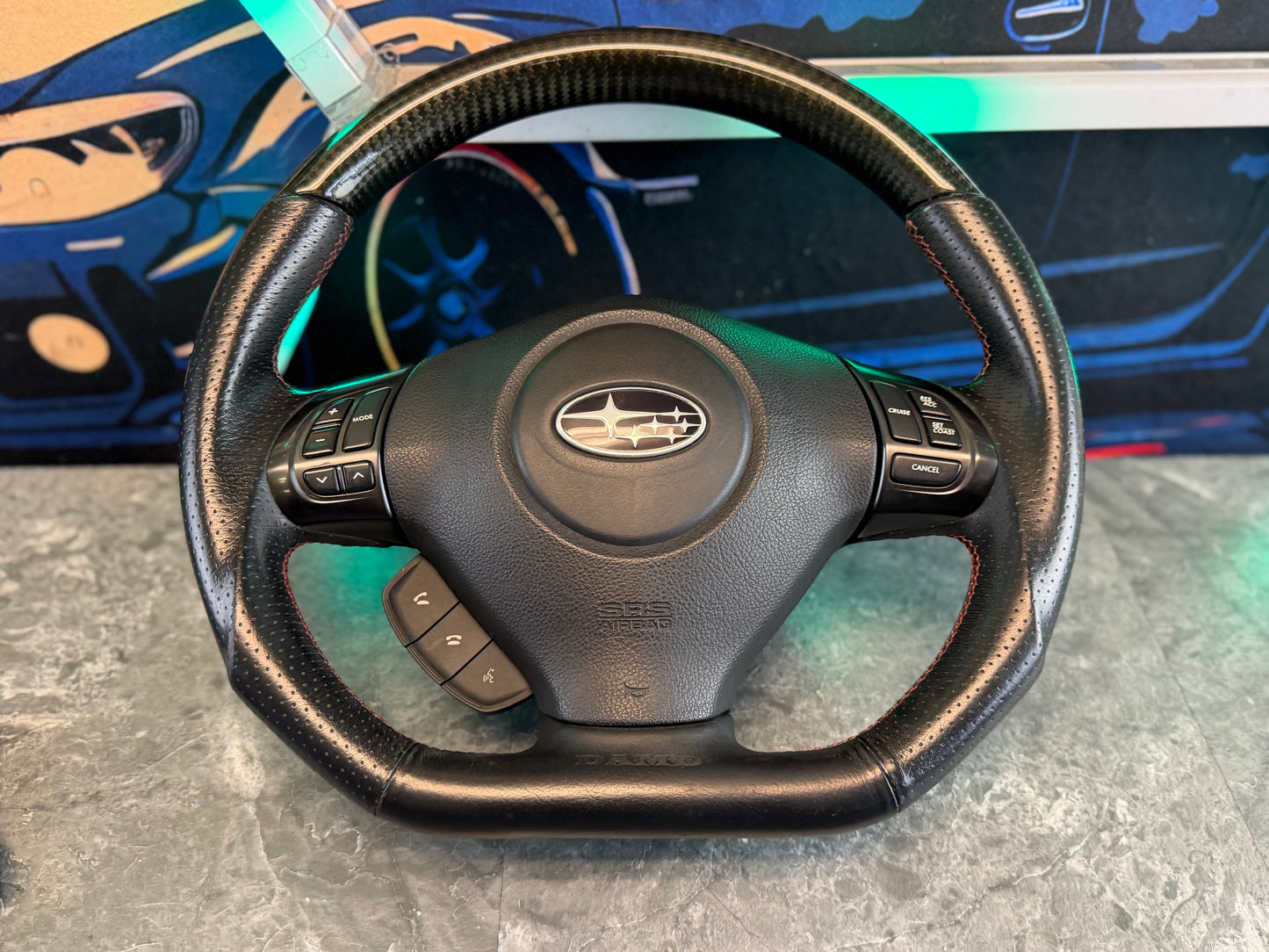 DAMD flat bottom steering wheel β d β shaped carbon fiber complete 08-14 Subaru STi & wrx