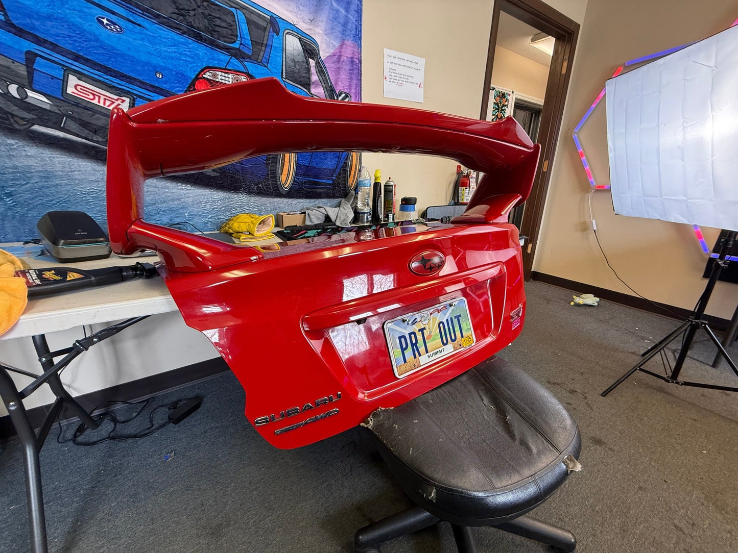 LIGHTNING RED 2015 Subaru STi oem trunk & wing w/ gurney flap c7p back up camera