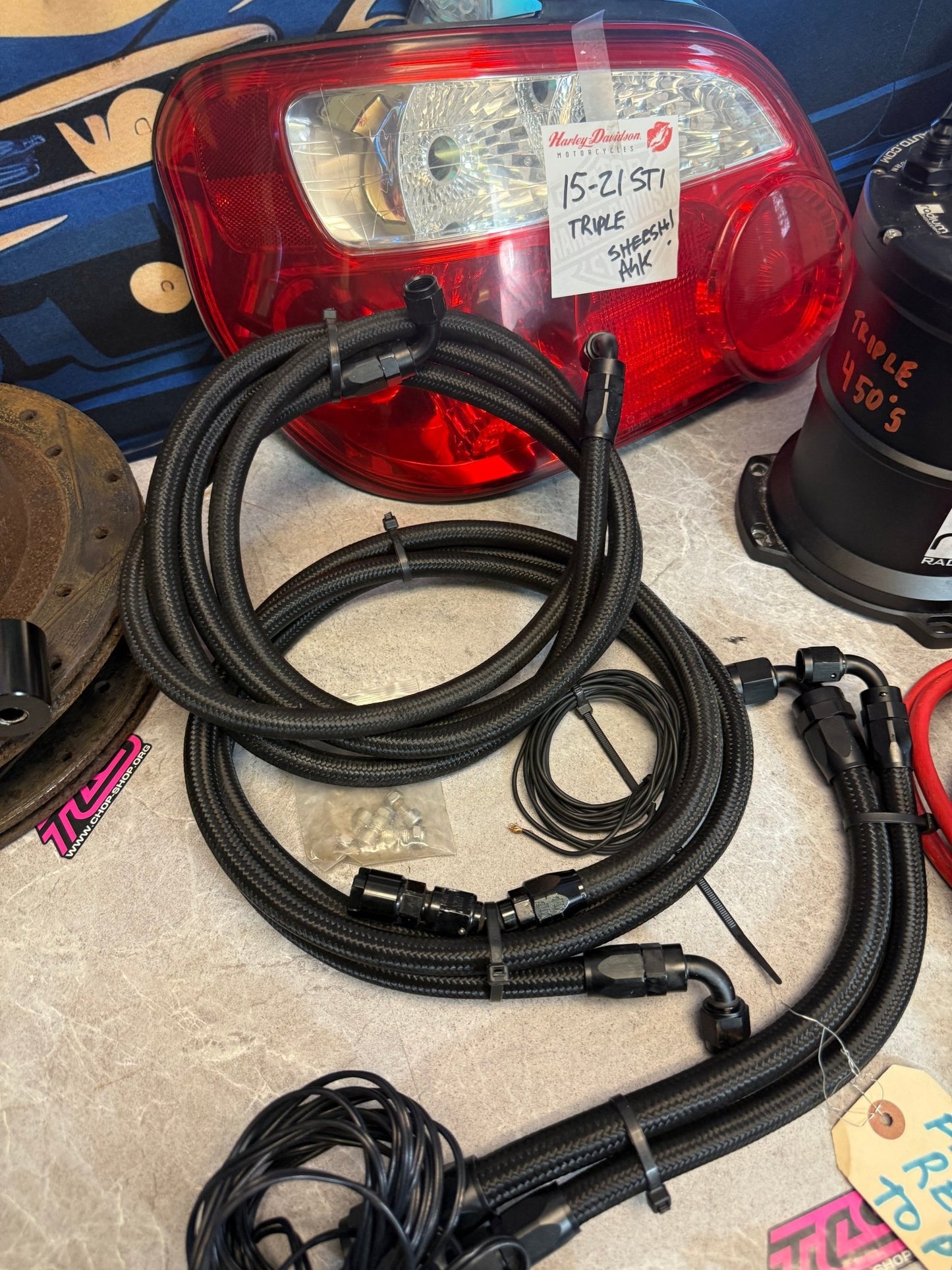 RADIUM engineering triple fuel pump kit surge tank walbro 450 LPH hobb switch braided stainless steel lines wiring