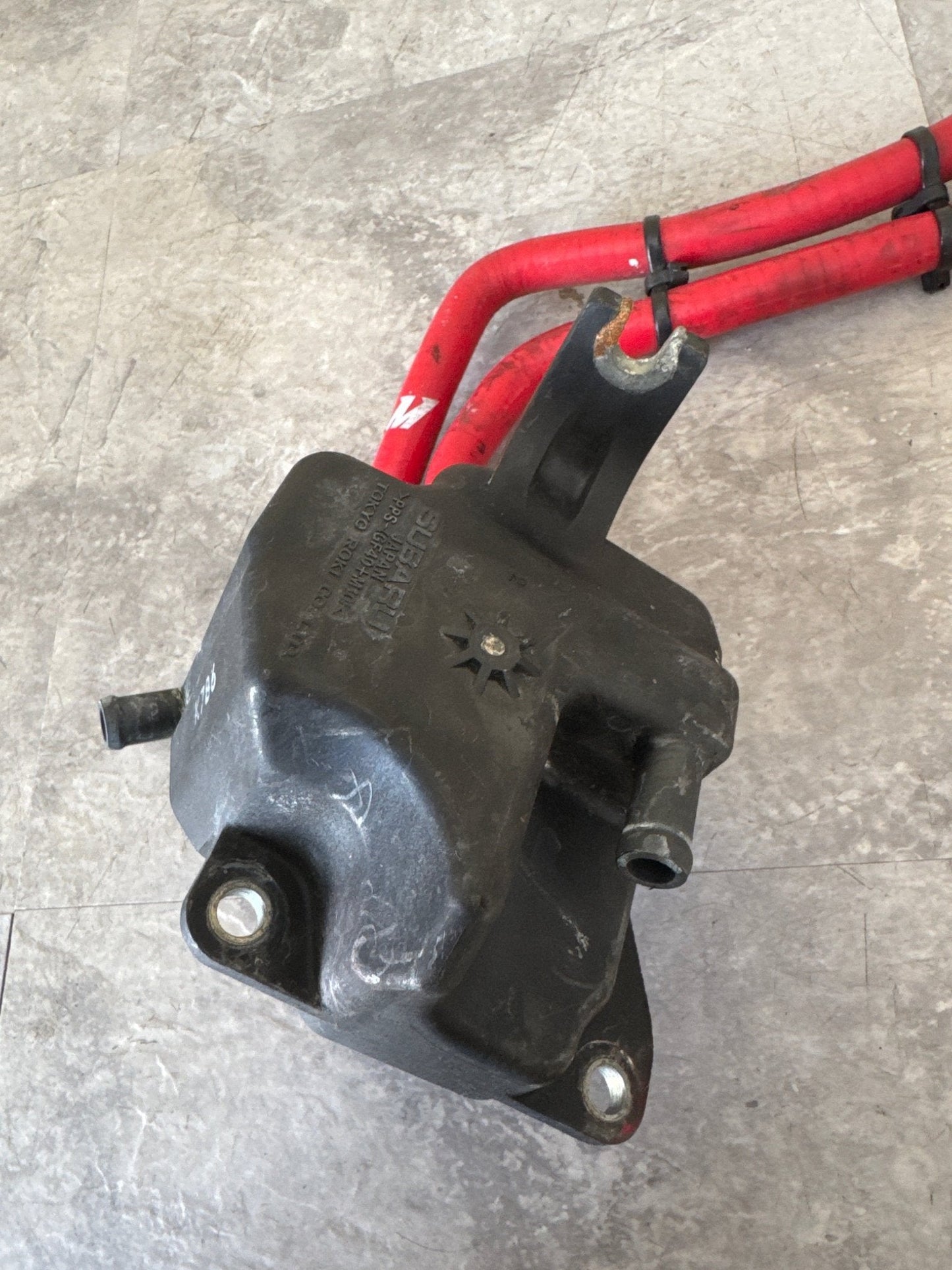 2002-2007 Subaru Impreza WRX STi OEM Tank Assembly w/ Red Mishimoto Hoses R2