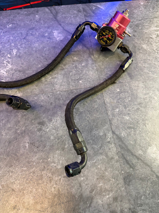Torque solutions billet top feed fuel rails for Subaru STi & wrx w/ lines and areomotive a 1000 fuel pressure regulator