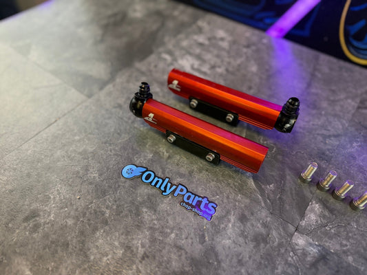 Areomotive fuel rails Subaru STi and wrx top feed billet red
