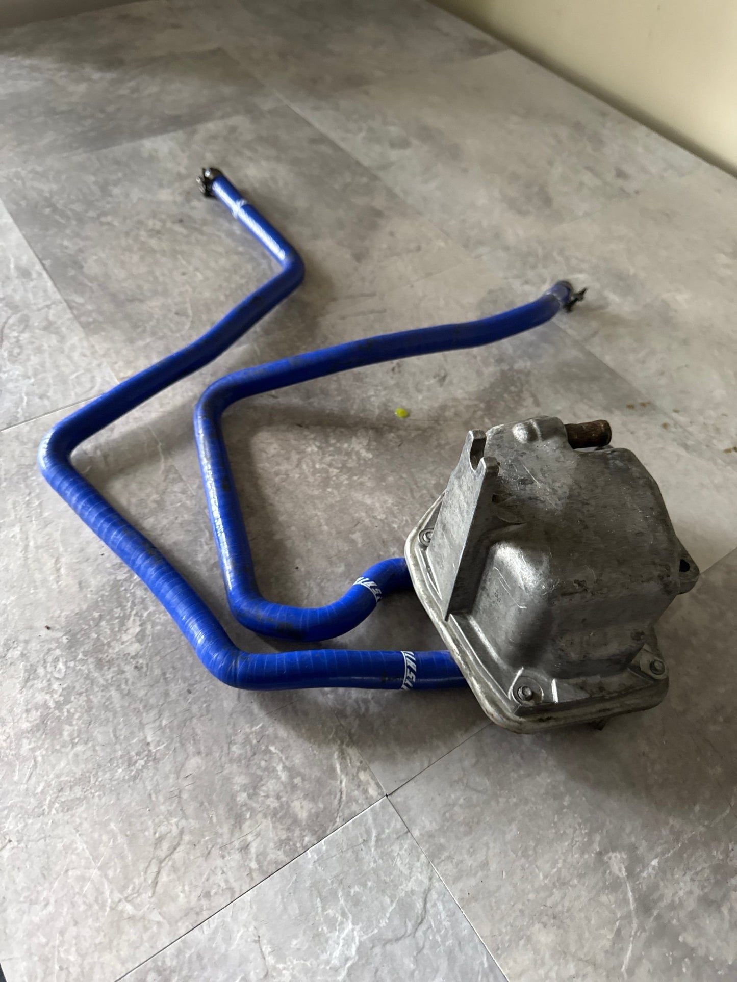 2002-2005 Subaru Impreza WRX STi Metal Coolant Reservoir Expansion Tank OEM w/ 2 Mishimoto Ancillary Hoses