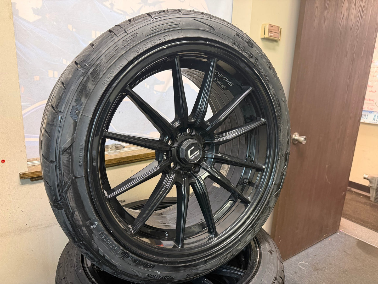 COSMIS racing r1 r-1 wheels 5x100 Subaru wrx 2002-2014 18x9.5 +35 w/ nitto 555 g2 265/35zr18 tires