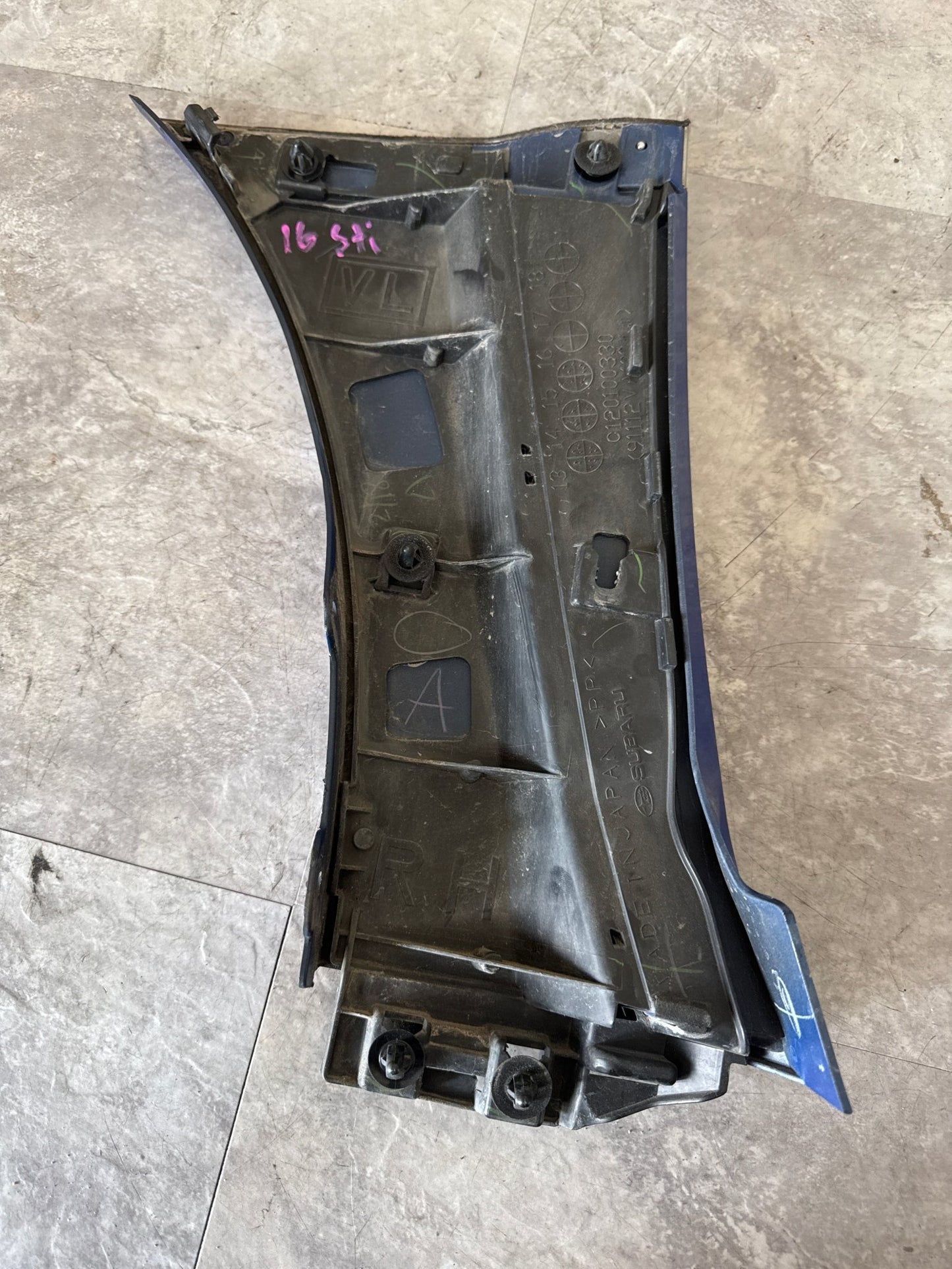 2019-2021 Subaru WRX STi Right OEM Fender Molding (K7X Blue) WRB