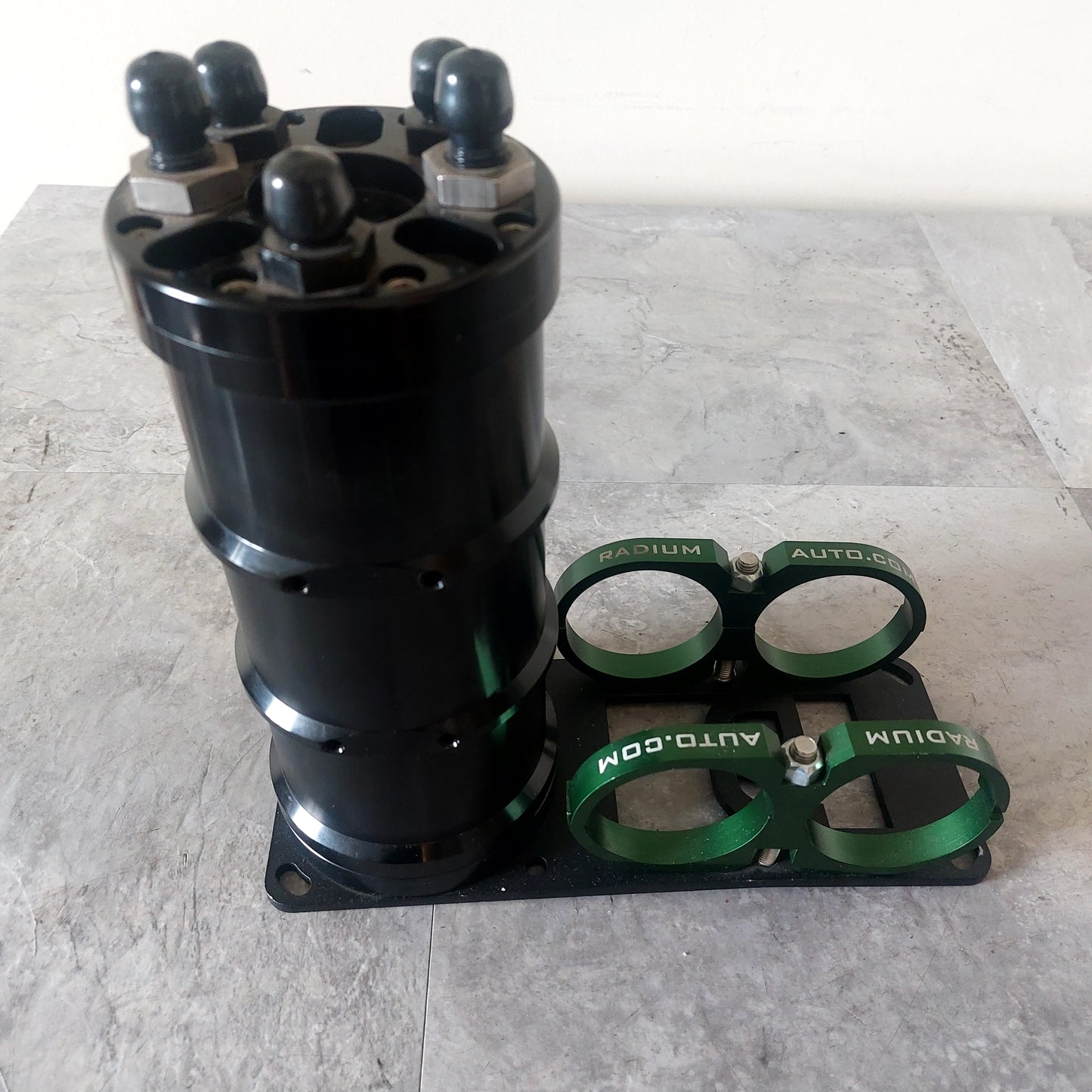 Radium 2 Liter Surge Tank w/ Twin Billet Holders for Pumps