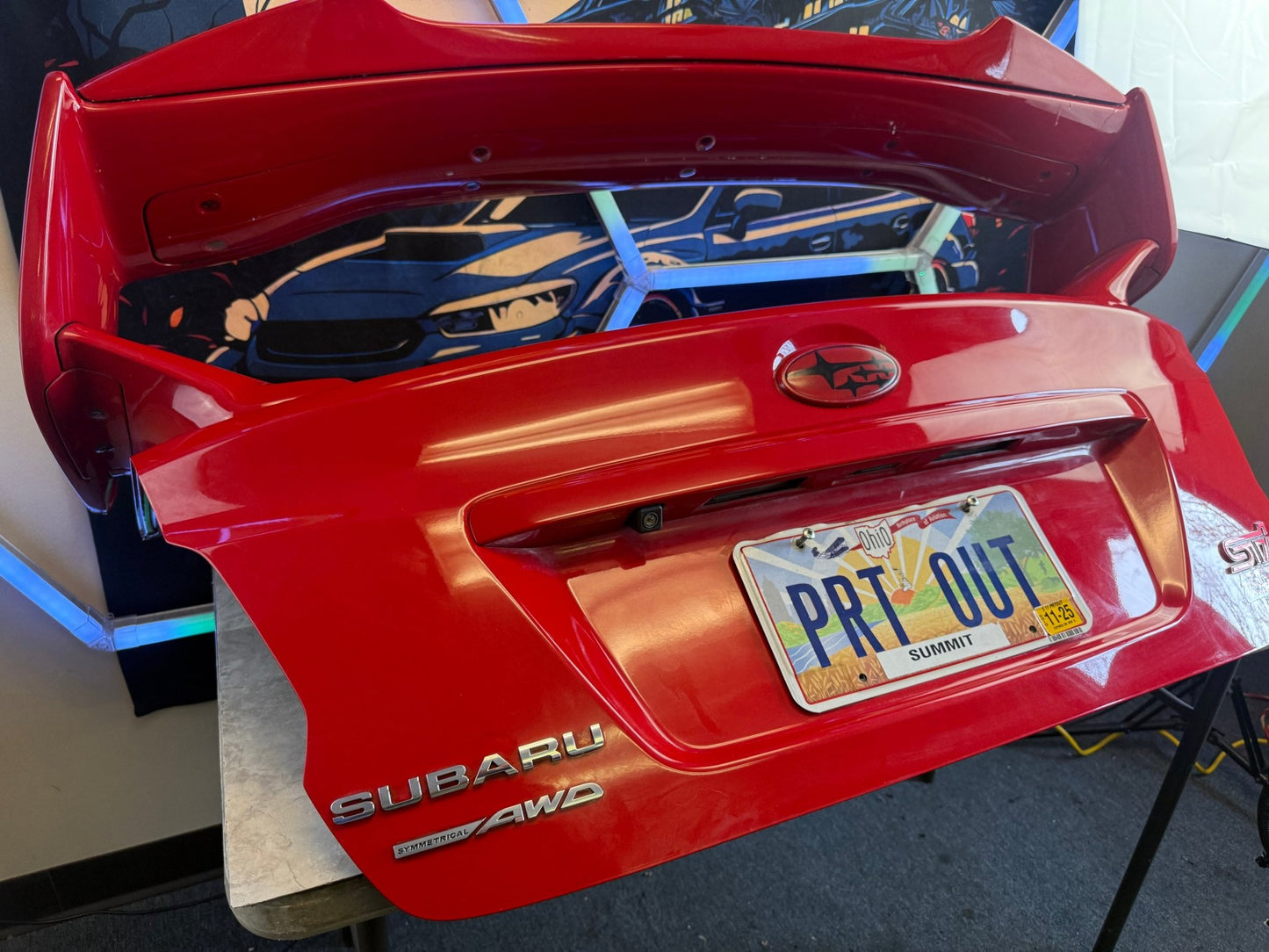 LIGHTNING RED 2015 Subaru STi oem trunk & wing w/ gurney flap c7p back up camera