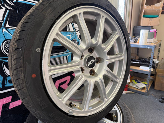 OEM BBS Subaru STi wheels forged 5x114 2005-2007 clear brembos w/ tires & center caps
