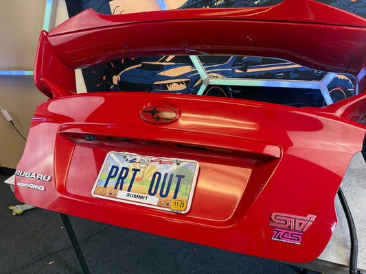 LIGHTNING RED 2015 Subaru STi oem trunk & wing w/ gurney flap c7p back up camera
