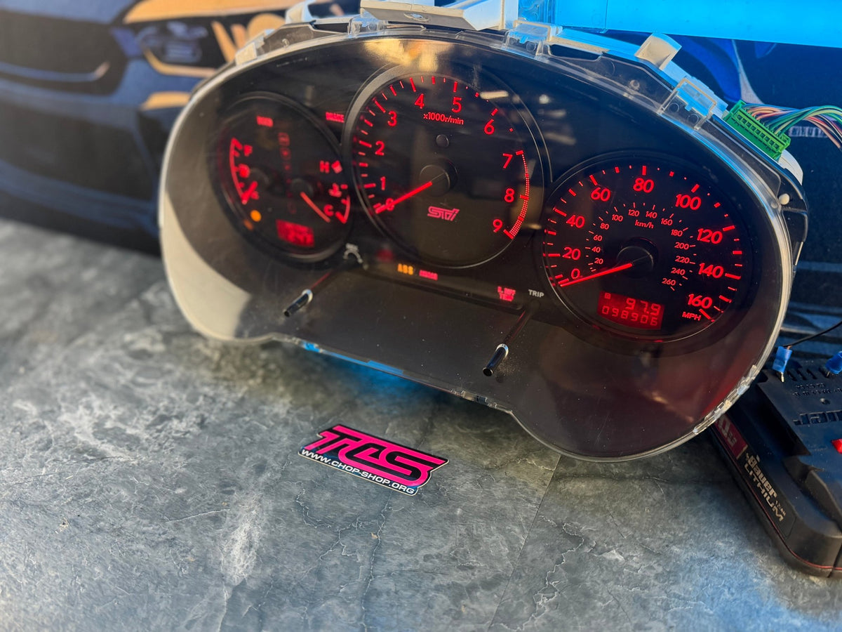 OEM Subaru STi gauge cluster w/ blacked out trim rings 2005 - 2007 DCCD ( wrx swap )