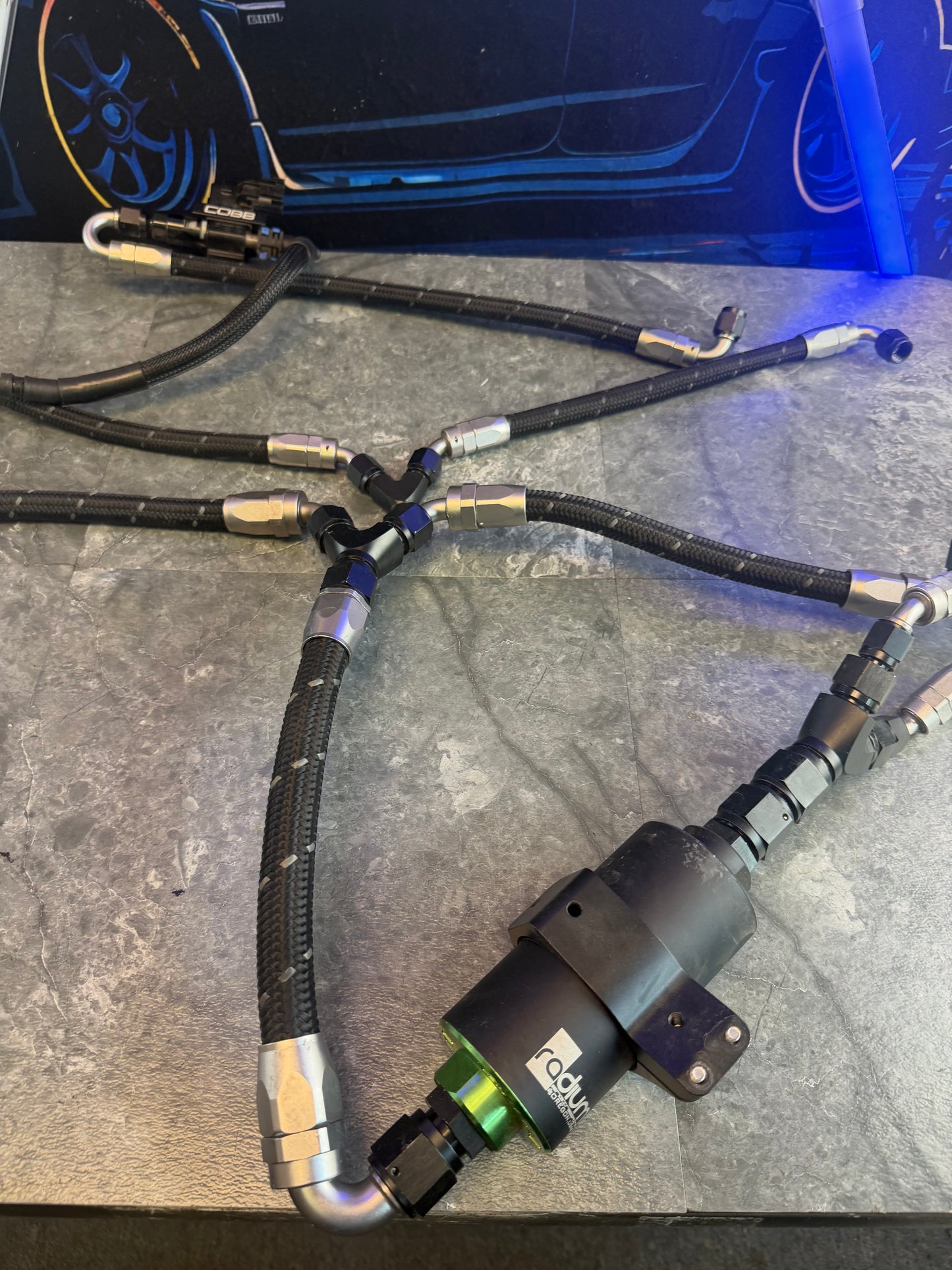 Under hood fuel kit Subaru STi & wrx w/ radium rails , filter , FPD , areomotive FPR and Cobb pre greenspeed flex fuel kit
