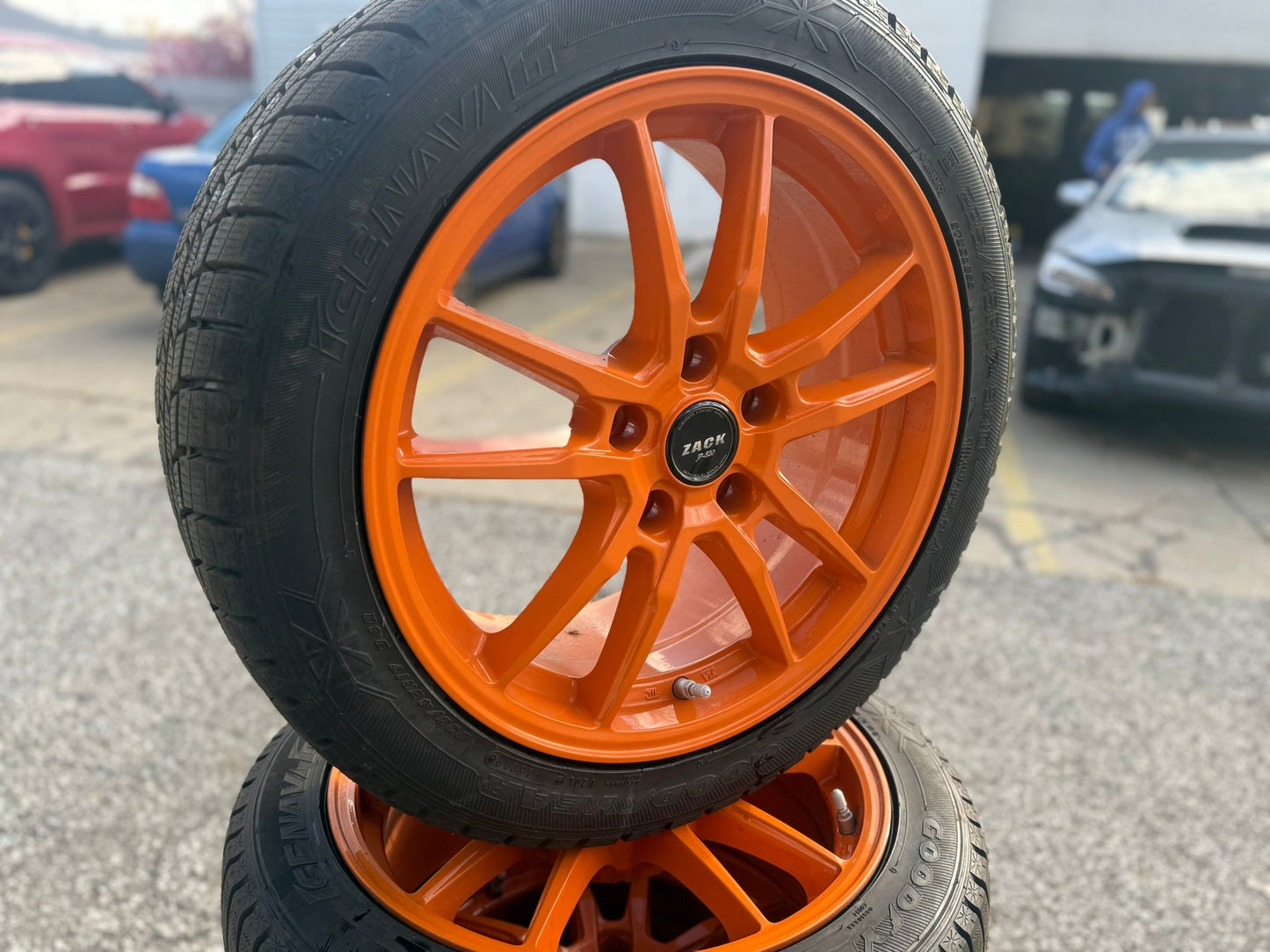 AFTERMARKET Zack JP 520 aluminum wheels STi 2005-2017 clears brembos w/ snow tires installed 5x114