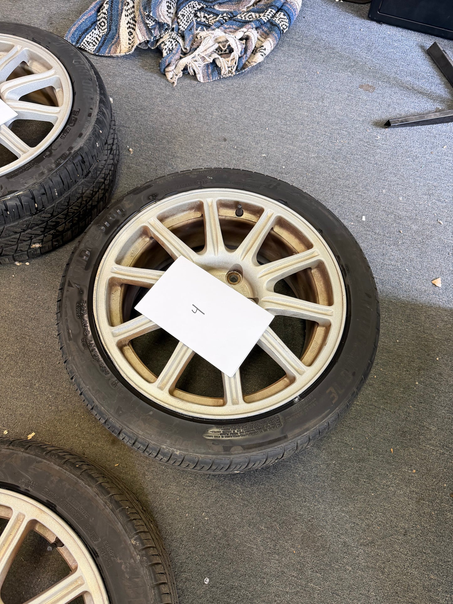 OEM Subaru STi BBS wheels forged 17x8 +53 5x114 w/ 225/45r17 Bridgestone potenza tires wrx
