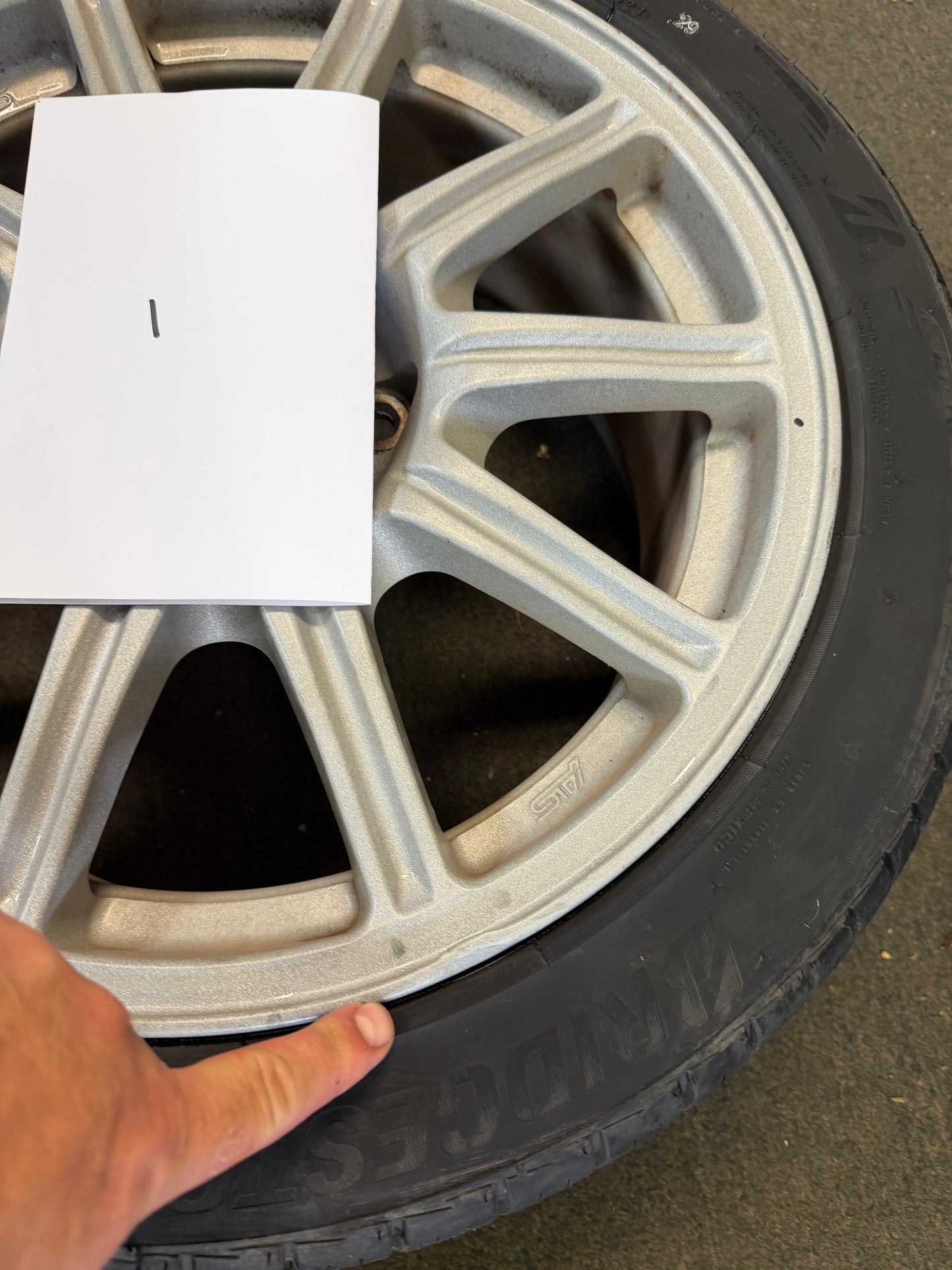 OEM Subaru STi BBS wheels forged 17x8 +53 5x114 w/ 225/45r17 Bridgestone potenza tires wrx
