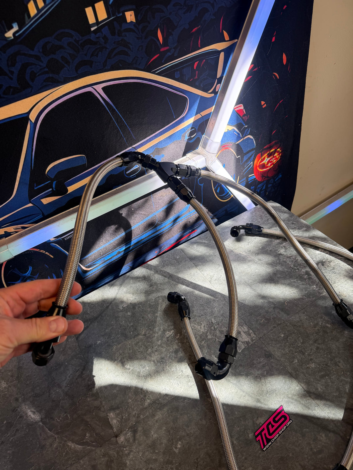 Under hood fuel lines Subaru STi 8 AN braided stainless steel w/ fittings