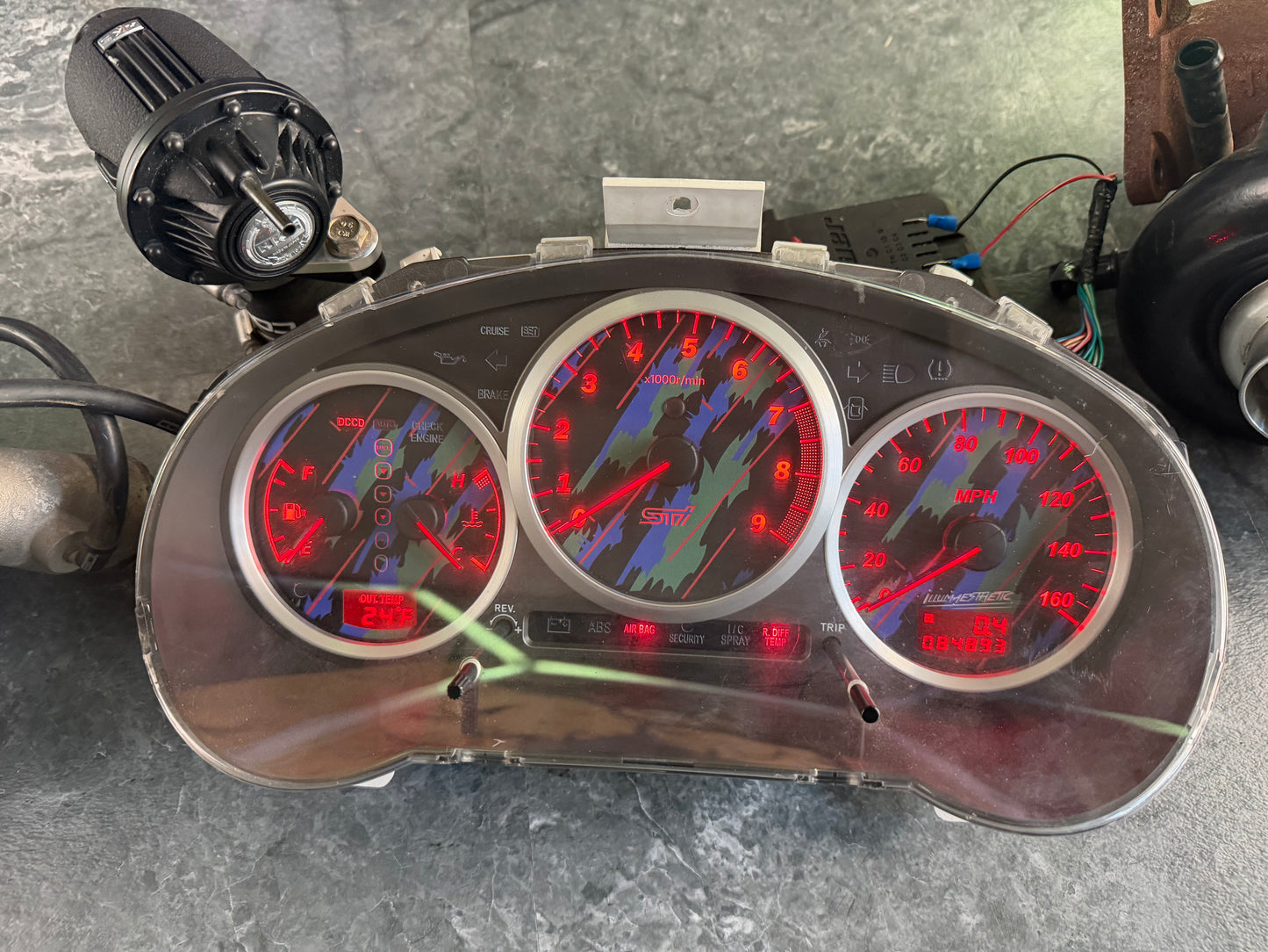 Subaru STi gauge cluster oem 2004 w/ HKS oil slick over lay DCCD 6 speed swap 84k miles