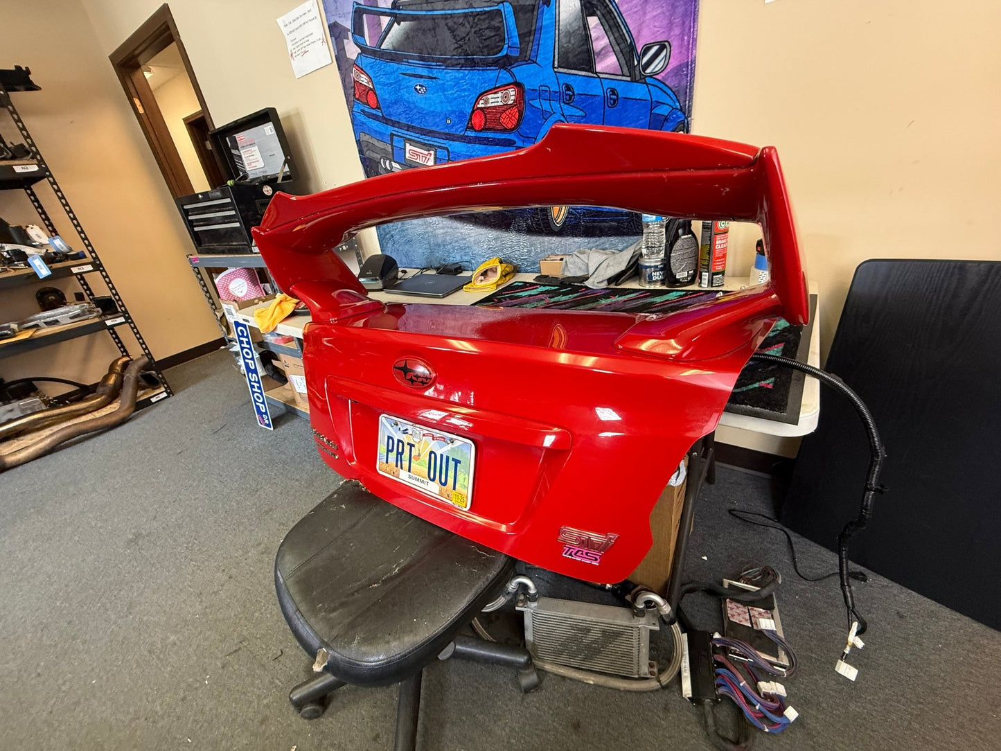 LIGHTNING RED 2015 Subaru STi oem trunk & wing w/ gurney flap c7p back up camera