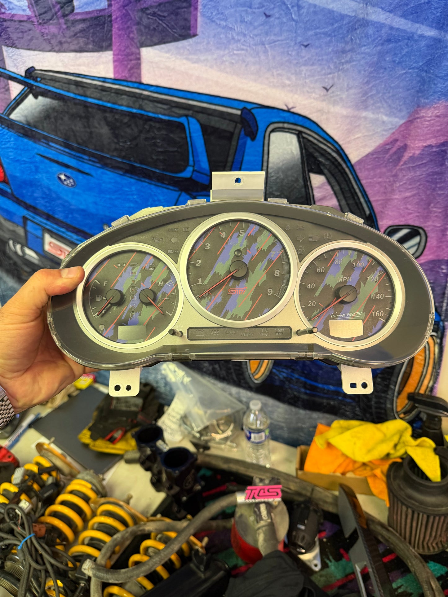 Subaru STi gauge cluster oem 2004 w/ HKS oil slick over lay DCCD 6 speed swap 84k miles