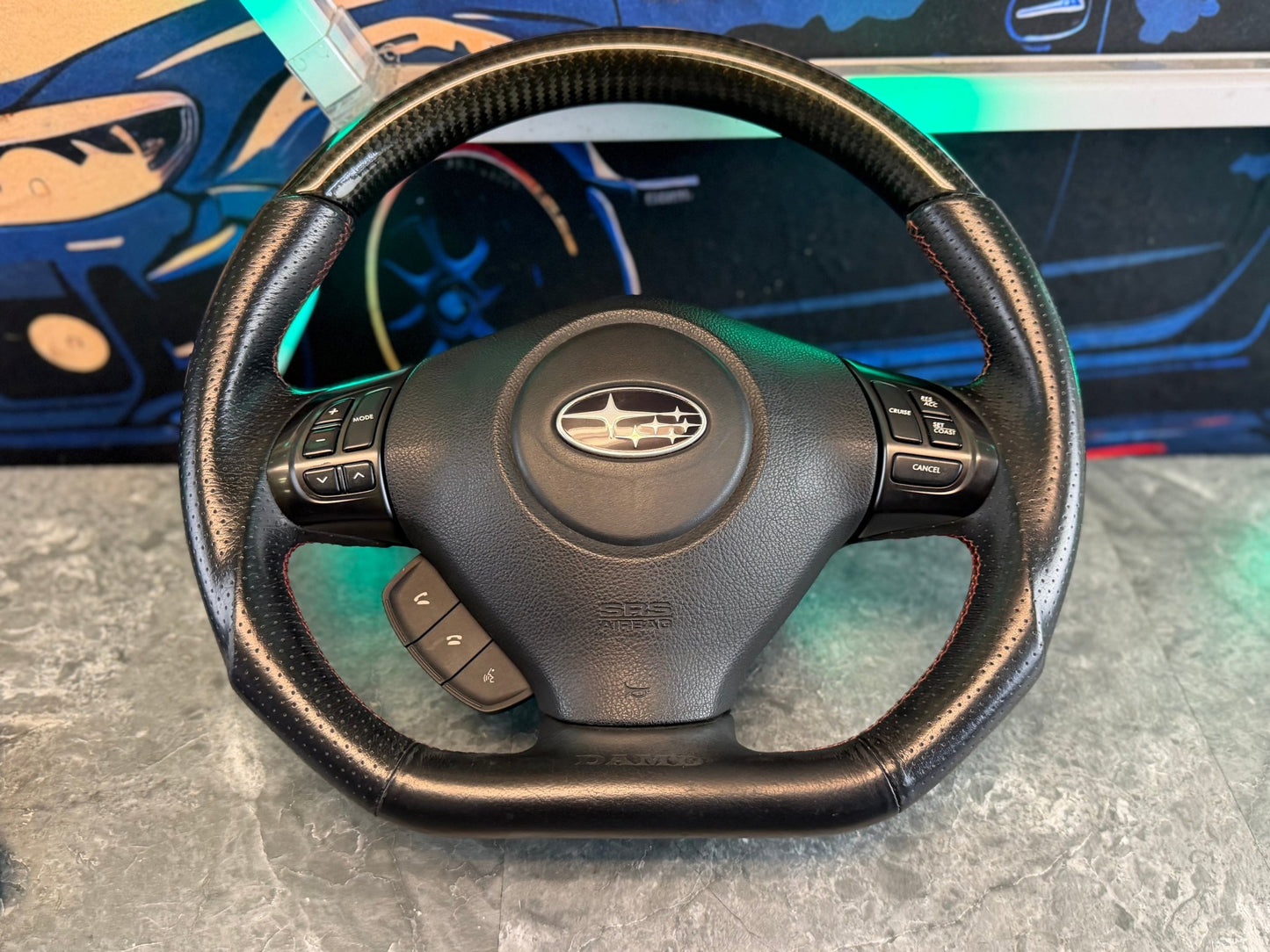 DAMD flat bottom steering wheel “ d “ shaped carbon fiber complete 08-14 Subaru STi & wrx