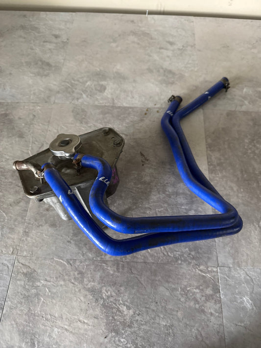 2002-2005 Subaru Impreza WRX STi Metal Coolant Reservoir Expansion Tank OEM w/ 2 Mishimoto Ancillary Hoses