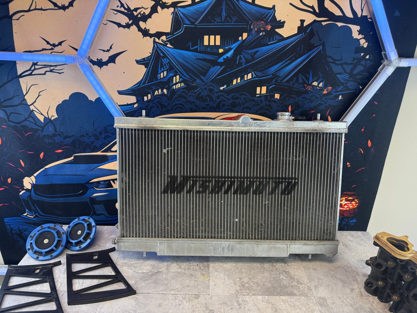 MISHimoto aluminum racing radiator 2004-2007 Subaru STi & wrx w: oem fans and red silicone hoses