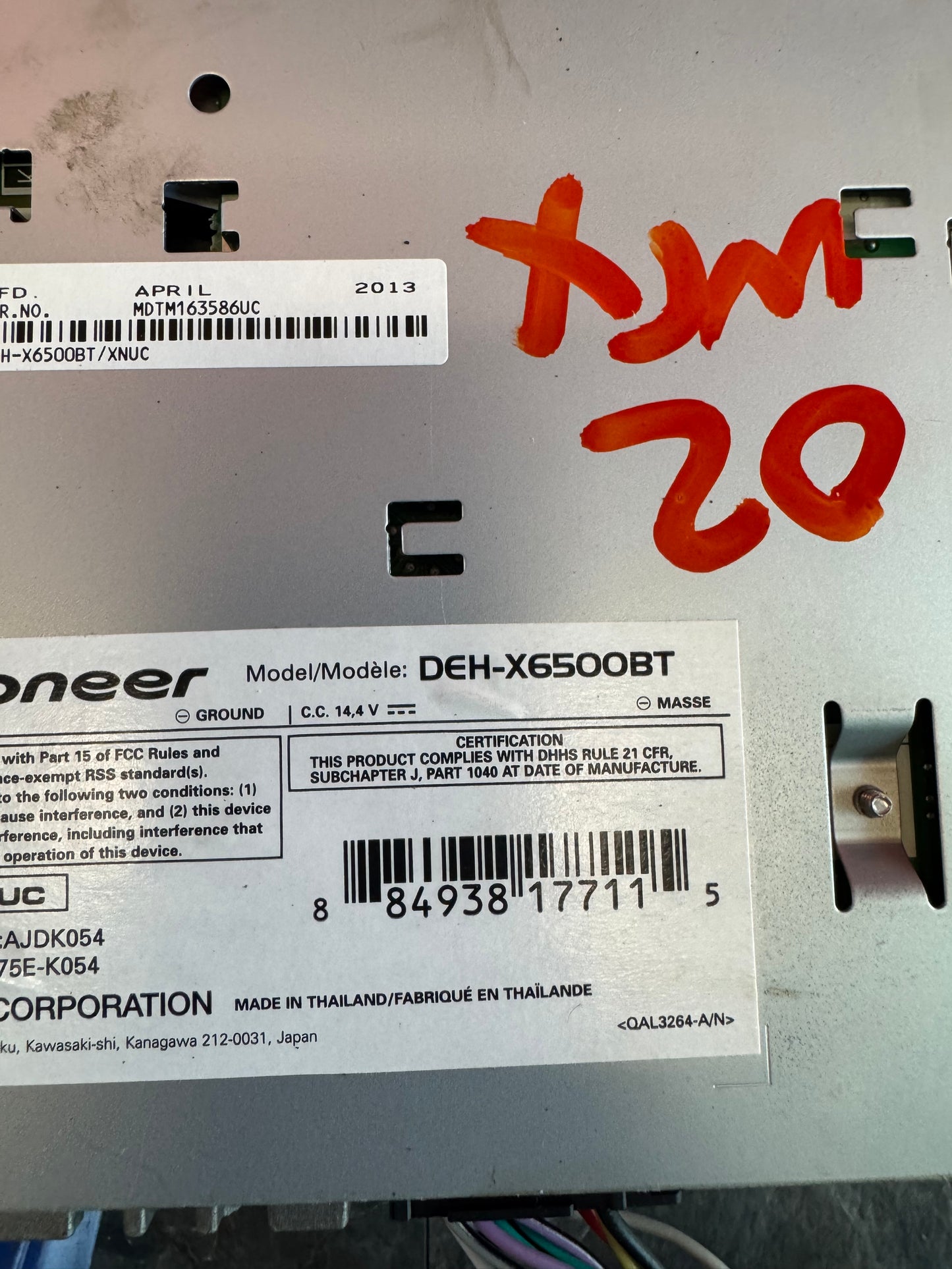 Pioneer DEH-X6500BT Single Din Headunit Assembly