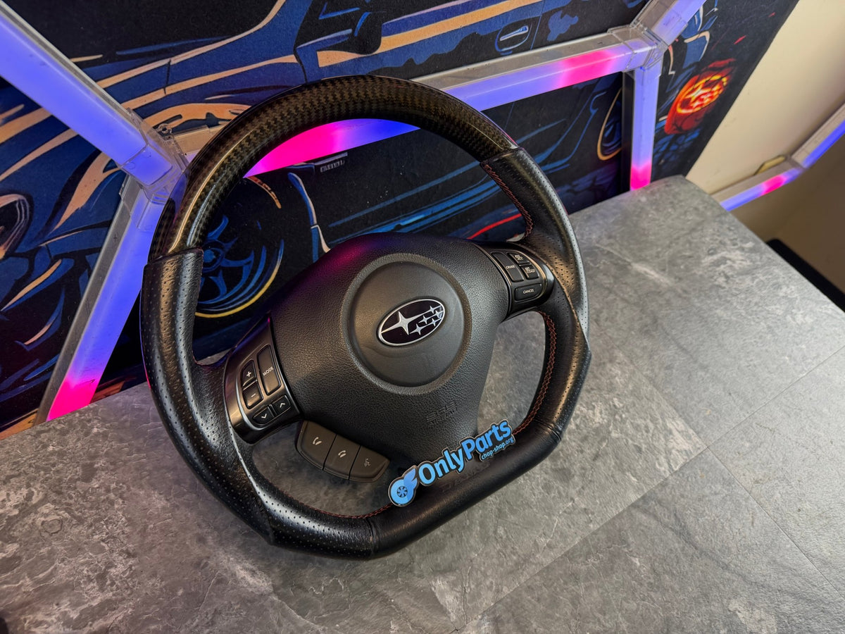 DAMD flat bottom steering wheel “ d “ shaped carbon fiber complete 08-14 Subaru STi & wrx