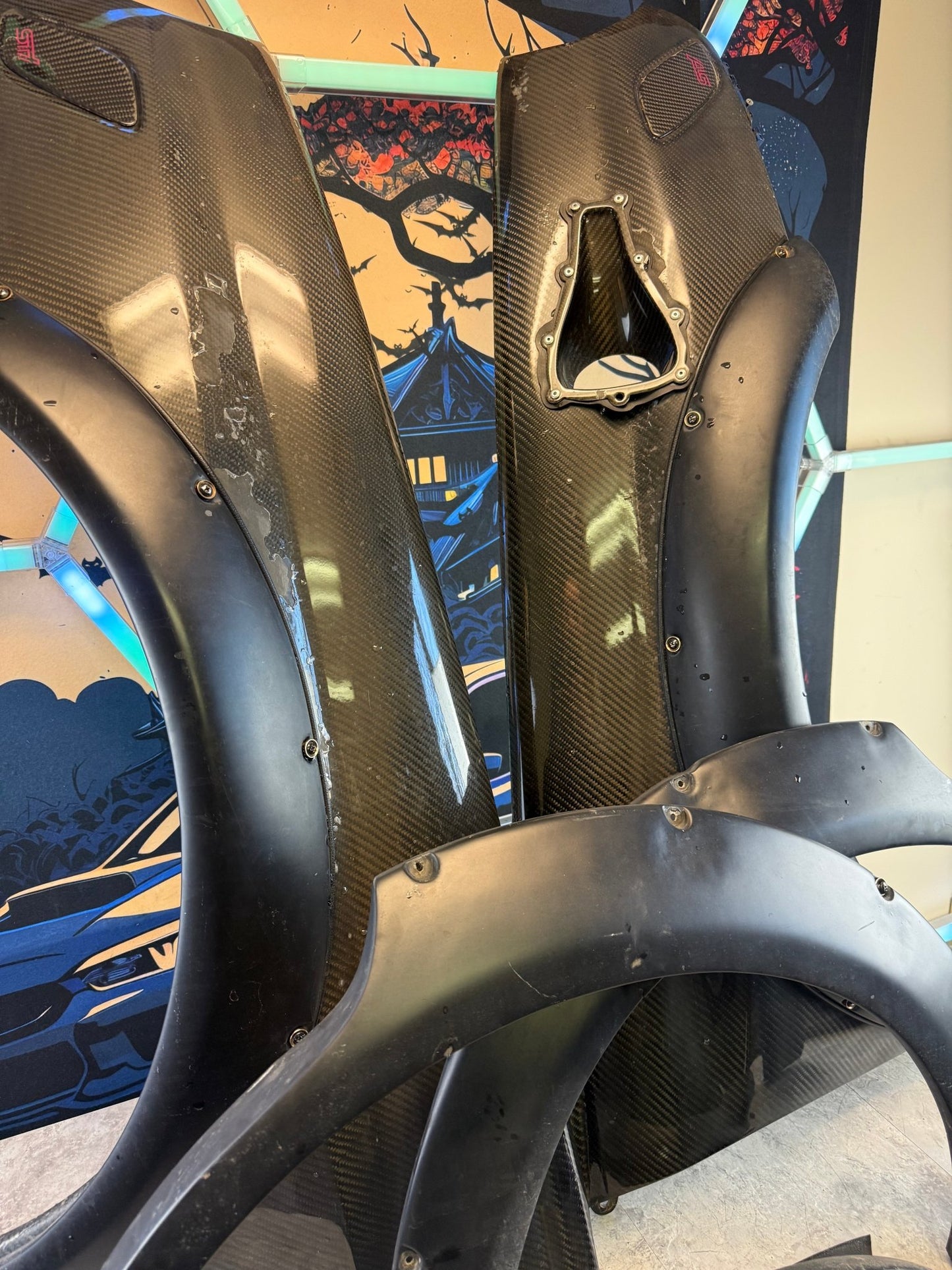 2002-2003 Subaru WRX Carbon Fiber Front Fenders Bugeye Karlton Flares & Jdm Carbon Light Deletes