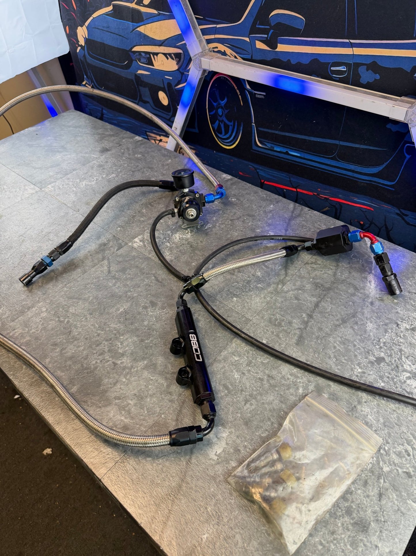 Under hood fuel kit 08-21 Subaru STi 08-14 wrx w/ Cobb billet fuel rails , radium FPR & FPD & ss lines “ bolt on “ for 93