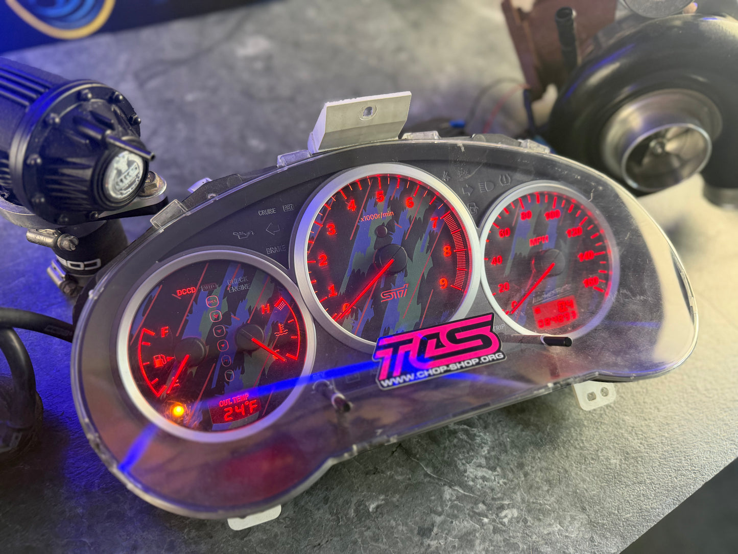 Subaru STi gauge cluster oem 2004 w/ HKS oil slick over lay DCCD 6 speed swap 84k miles