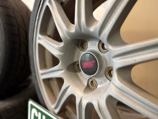 OEM Subaru STi BBS wheels forged 17x8 +53 5x114 w/ 225/45r17 Bridgestone potenza tires wrx