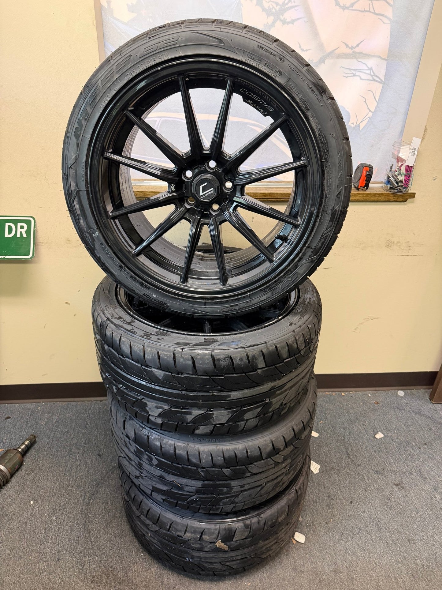 COSMIS racing r1 r-1 wheels 5x100 Subaru wrx 2002-2014 18x9.5 +35 w/ nitto 555 g2 265/35zr18 tires