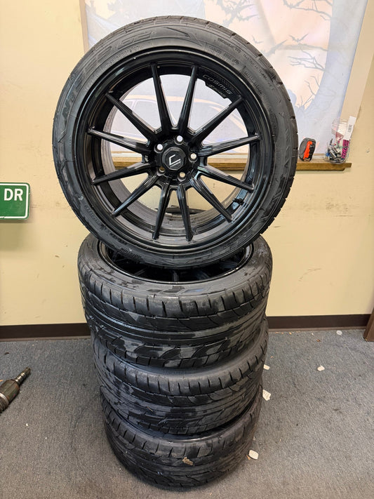 COSMIS racing r1 r-1 wheels 5x100 Subaru wrx 2002-2014 18x9.5 +35 w/ nitto 555 g2 265/35zr18 tires