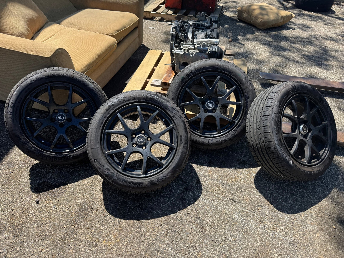 Enkei M52 16x7 ET45 5x100 Black Set Of 4 Wheels With Lionhart LH-501 Tires Set