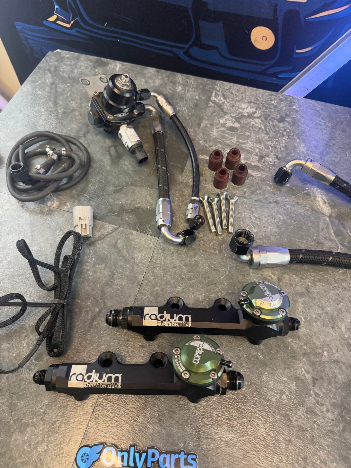 Under hood fuel kit Subaru STi & wrx w/ radium rails , filter , FPD , areomotive FPR and Cobb pre greenspeed flex fuel kit