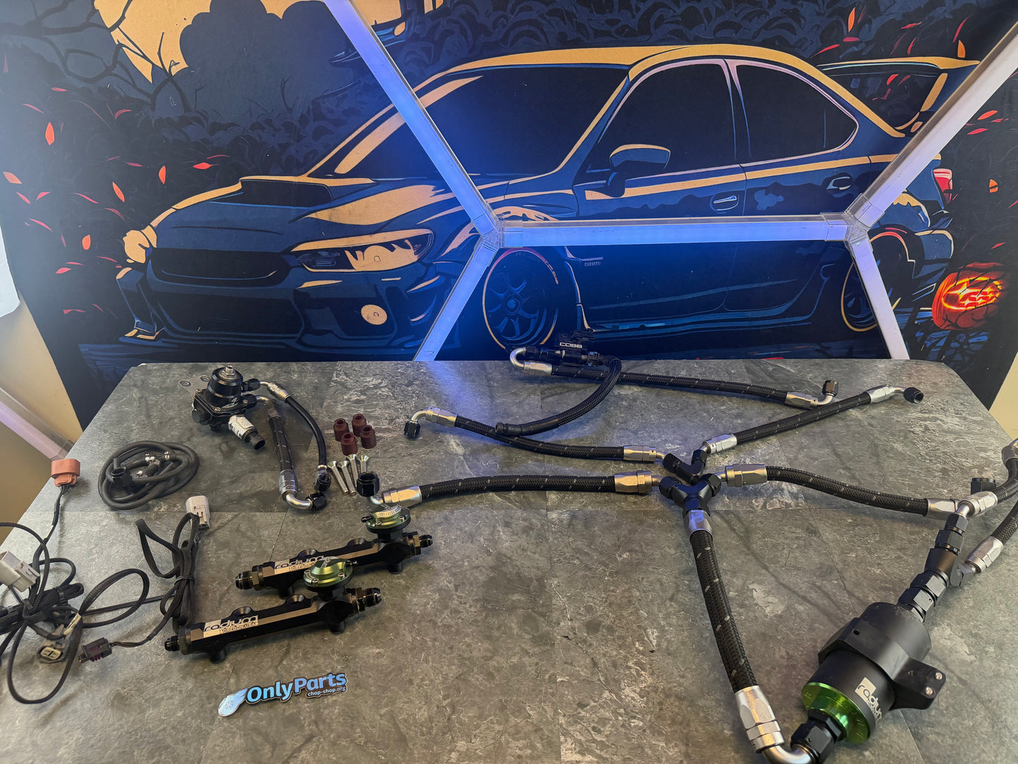 Under hood fuel kit Subaru STi & wrx w/ radium rails , filter , FPD , areomotive FPR and Cobb pre greenspeed flex fuel kit