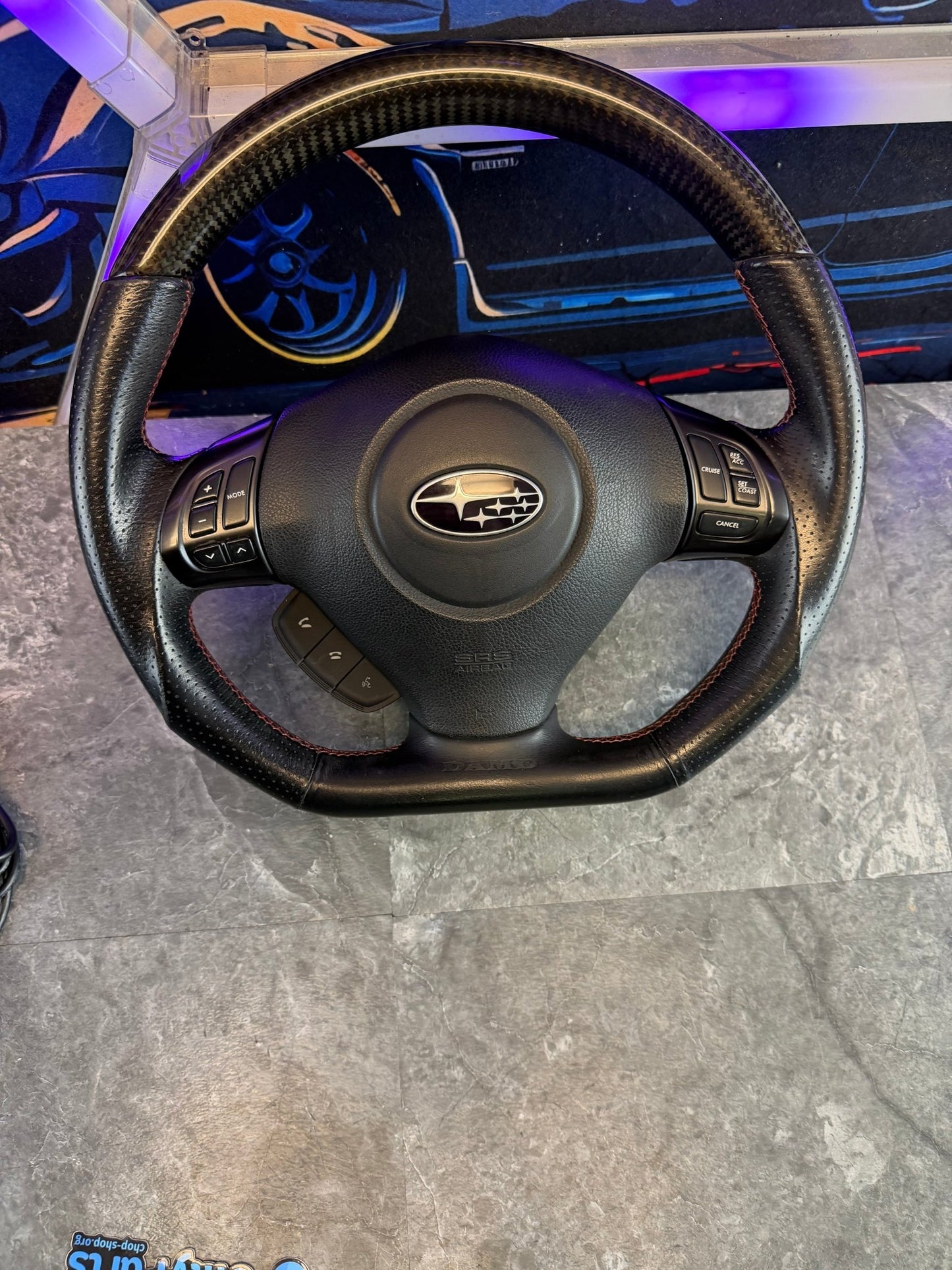 DAMD flat bottom steering wheel “ d “ shaped carbon fiber complete 08-14 Subaru STi & wrx