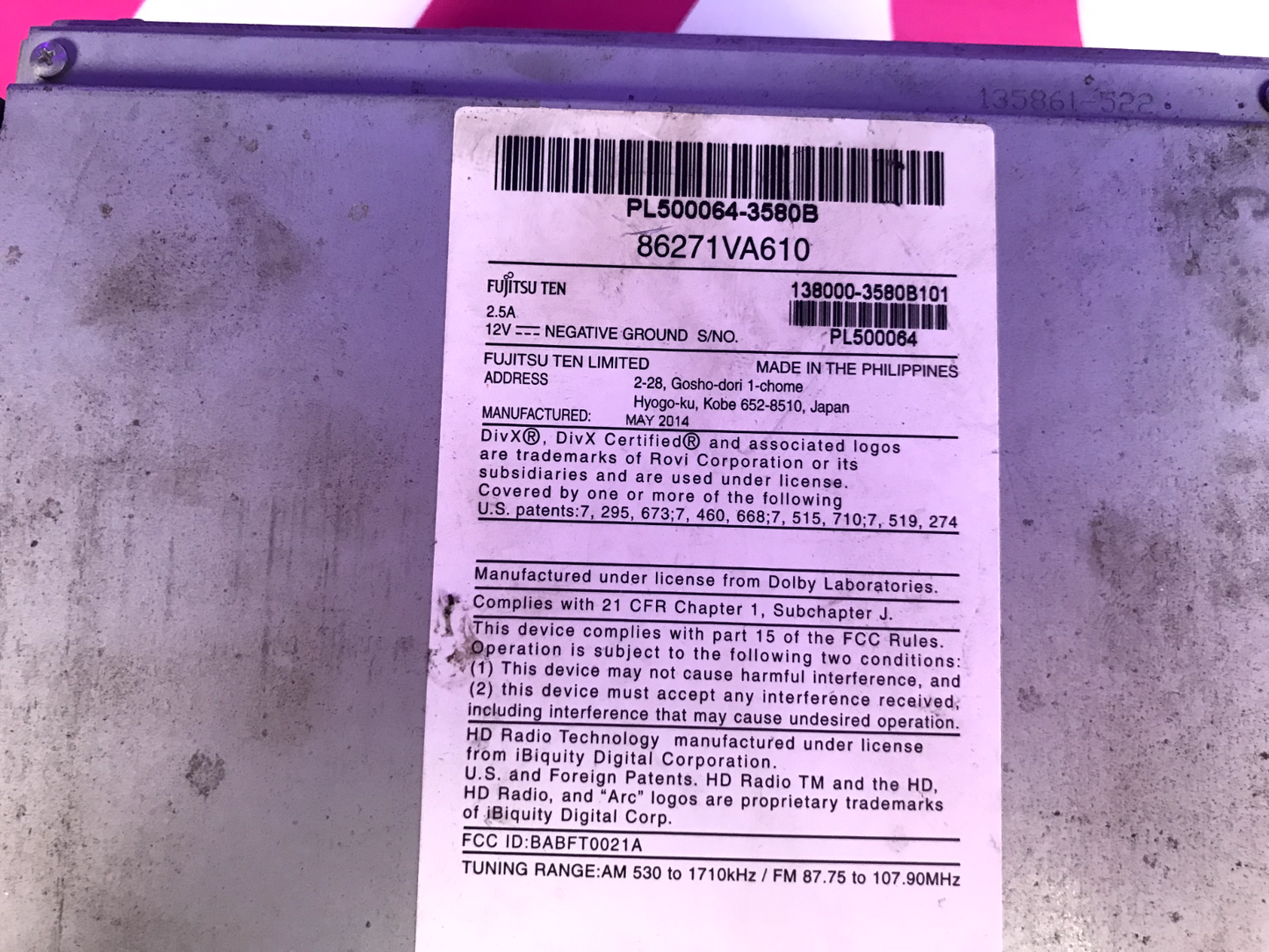 2015 Subaru Wrx/sti Fujitsu Ten Navigation System SD Card