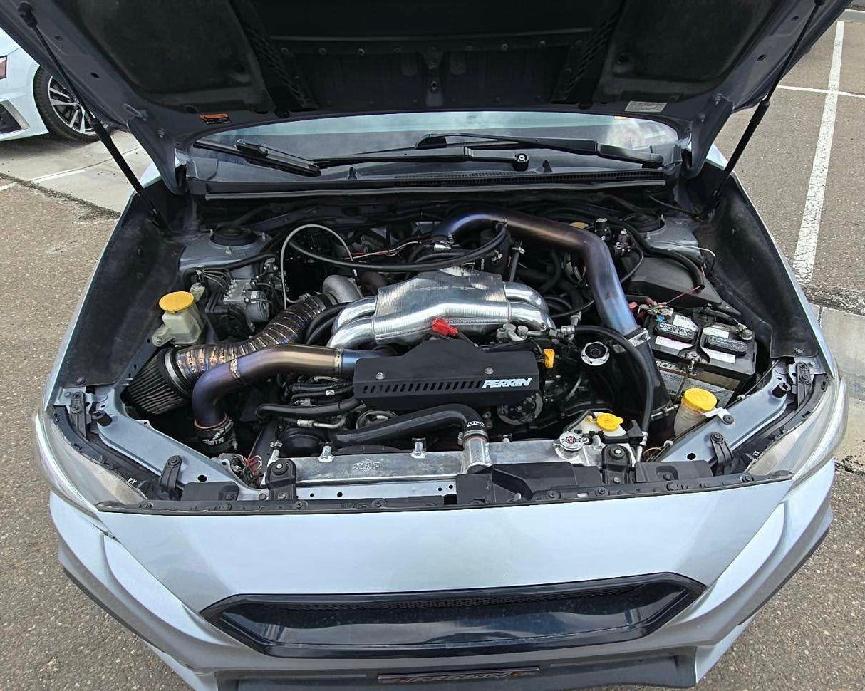 CUSTOM rotated turbo kit ( like ETS ) 08-21 STi 08-14 WRX w: PTE 6466 gen 900 HP & custom pie cut TITANIUM intake SUBARU