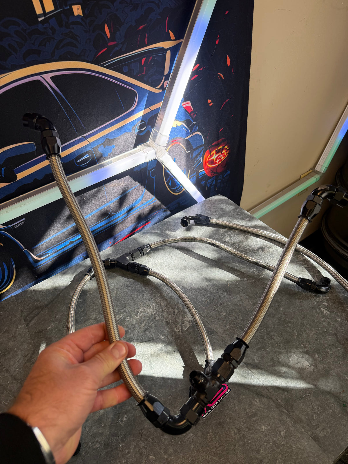 Under hood fuel lines Subaru STi 8 AN braided stainless steel w/ fittings