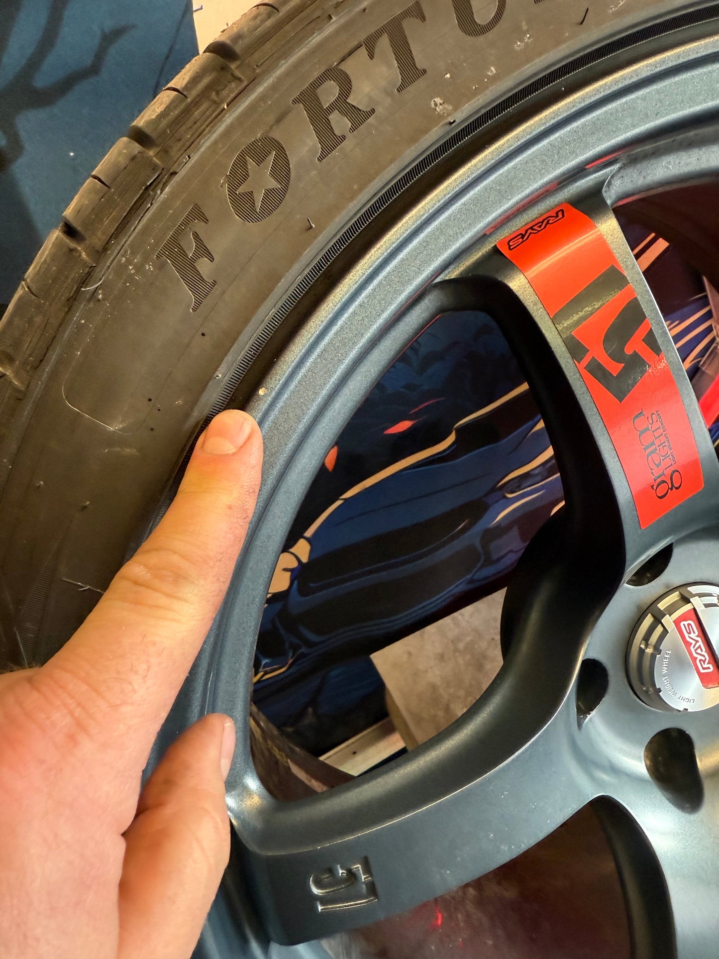 RAYS gramlights gram lights forged wheels & tires Subaru STi 5x114 18x9.5 +22 w/ 265/35zr18 tires