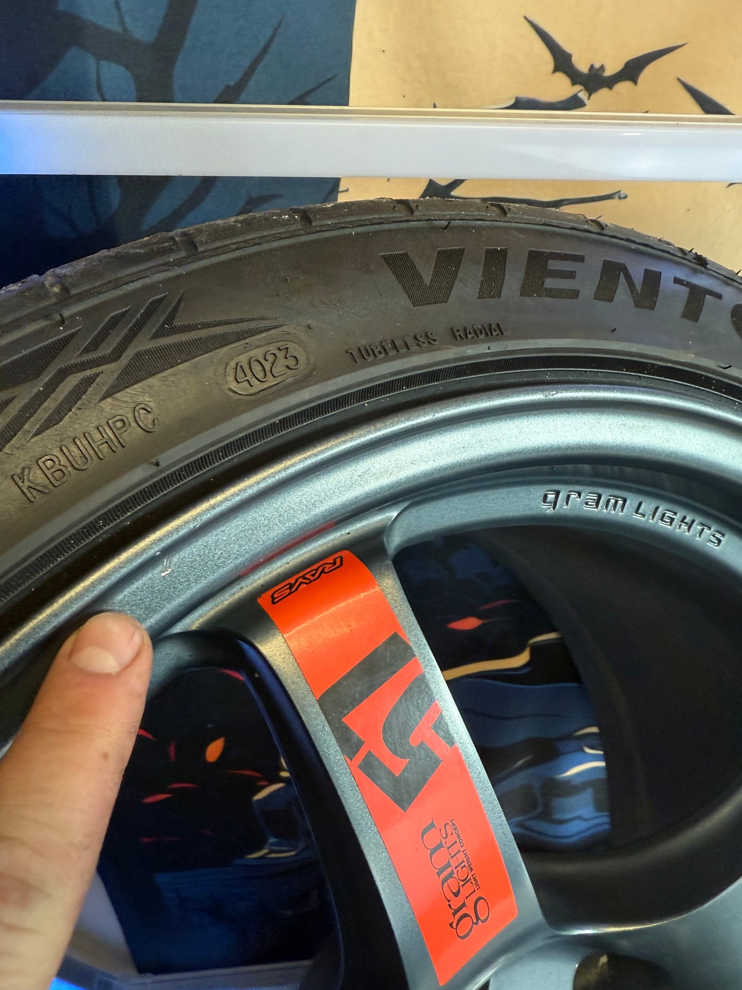 RAYS gramlights gram lights forged wheels & tires Subaru STi 5x114 18x9.5 +22 w/ 265/35zr18 tires