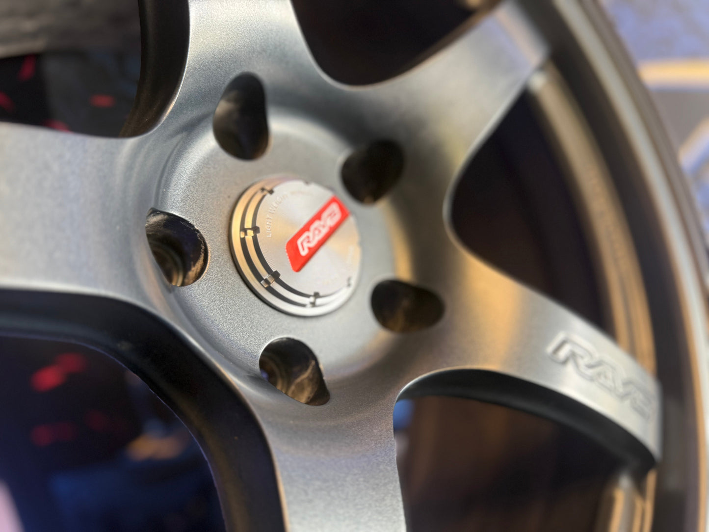 RAYS gramlights gram lights forged wheels & tires Subaru STi 5x114 18x9.5 +22 w/ 265/35zr18 tires