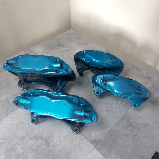 2008-2017 Subaru WRX STi Brembo Brake Calipers Set Front Rear 4 Pot 2 Pot Painted Teal Blue
