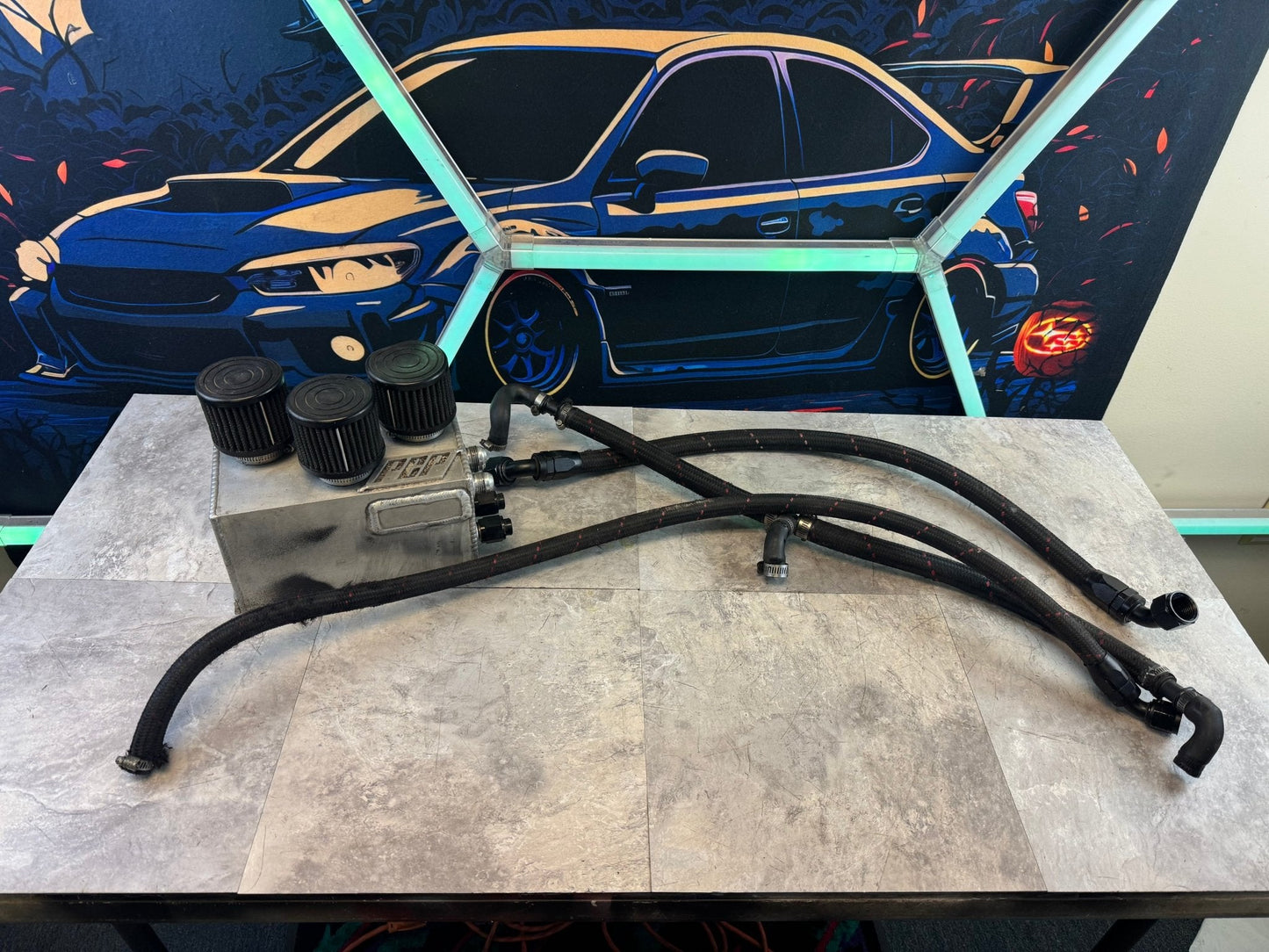 Custom PCV System Oil Catch Can With Braided Lines With Fittings