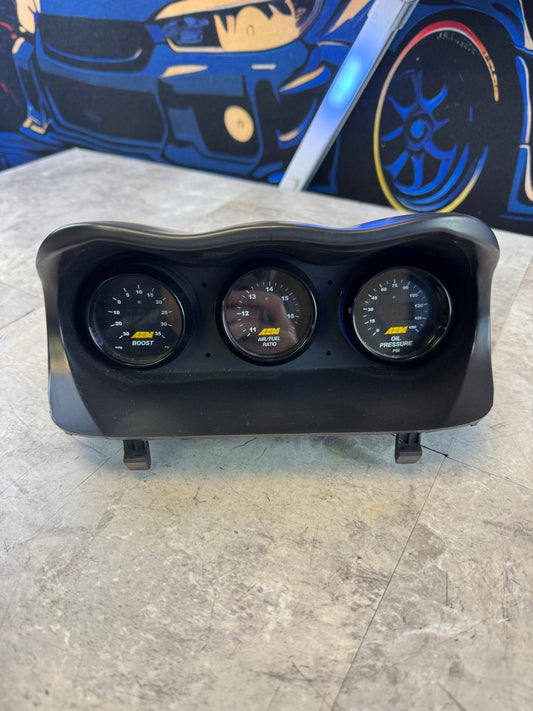 ATI Triple Dash Mounted Gauge Pod With AEM Boost AF Ratio Oil Pressure Gauges With Accessories For 02-07 Subaru WRX/STi