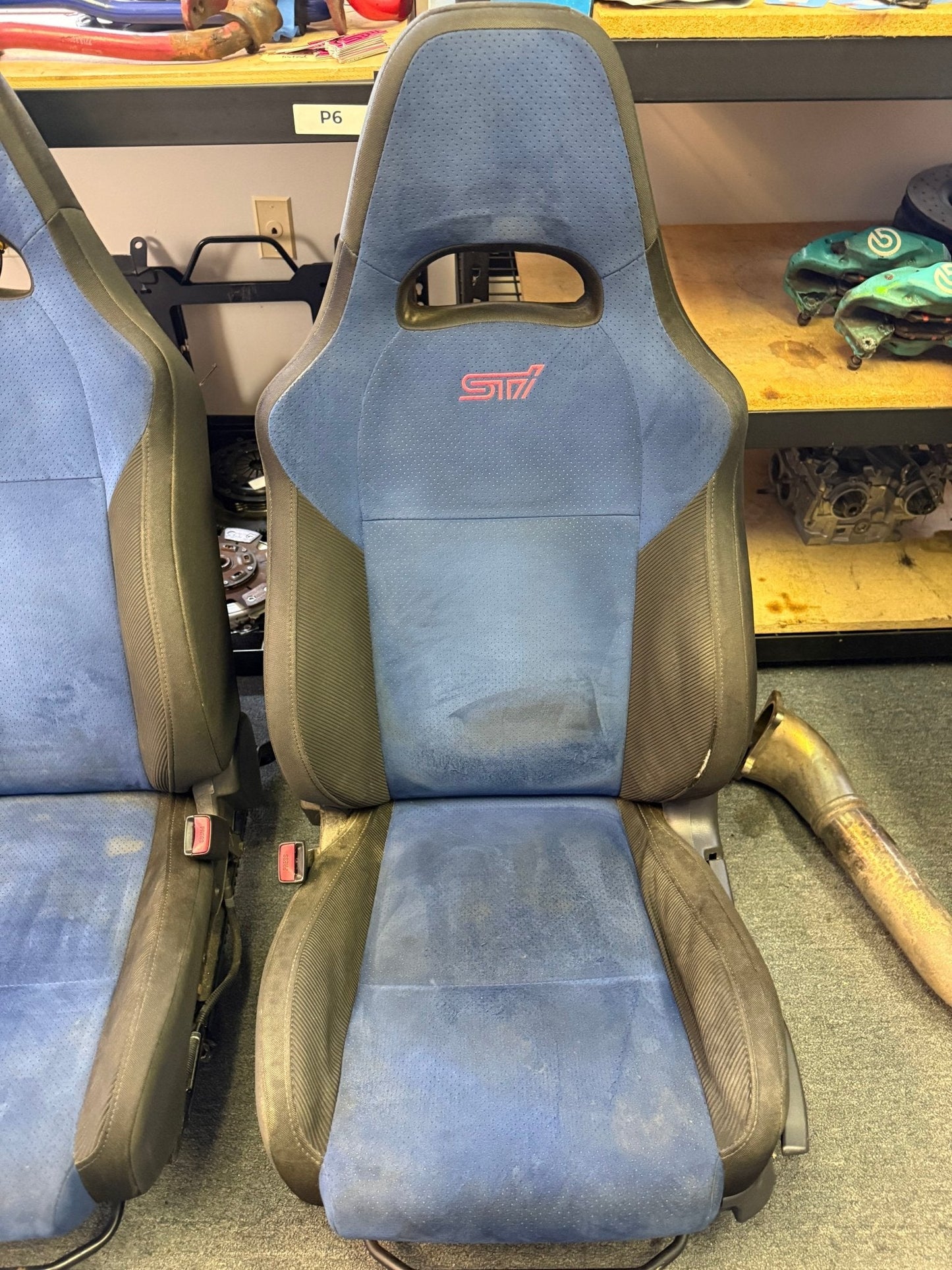 SUBARU STi Front Rear Set WRX Swap Blue OEM Alcantara 2002-2007 Pink Logo