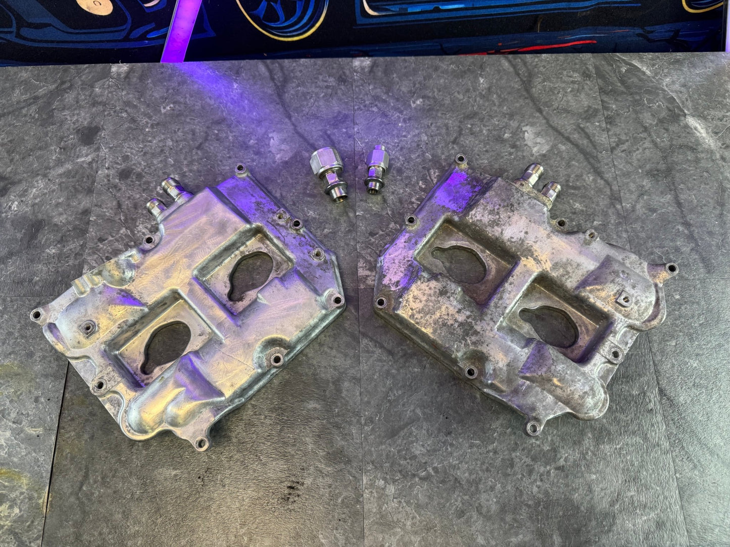 2004-2021 Subaru WRX STi OEM Valve Covers With IAG Stainless Steel AN Breather Ports Kit PAIR